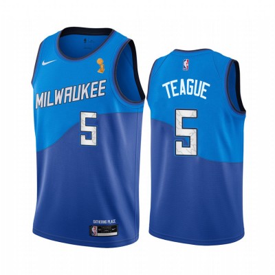 Nike Milwaukee Bucks #5 Jeff Teague Youth 2021 NBA Finals Champions City Edition Jersey Blue
